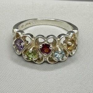 Sterling stamped silver five gemstone ring size 6 Weight 8.04 G